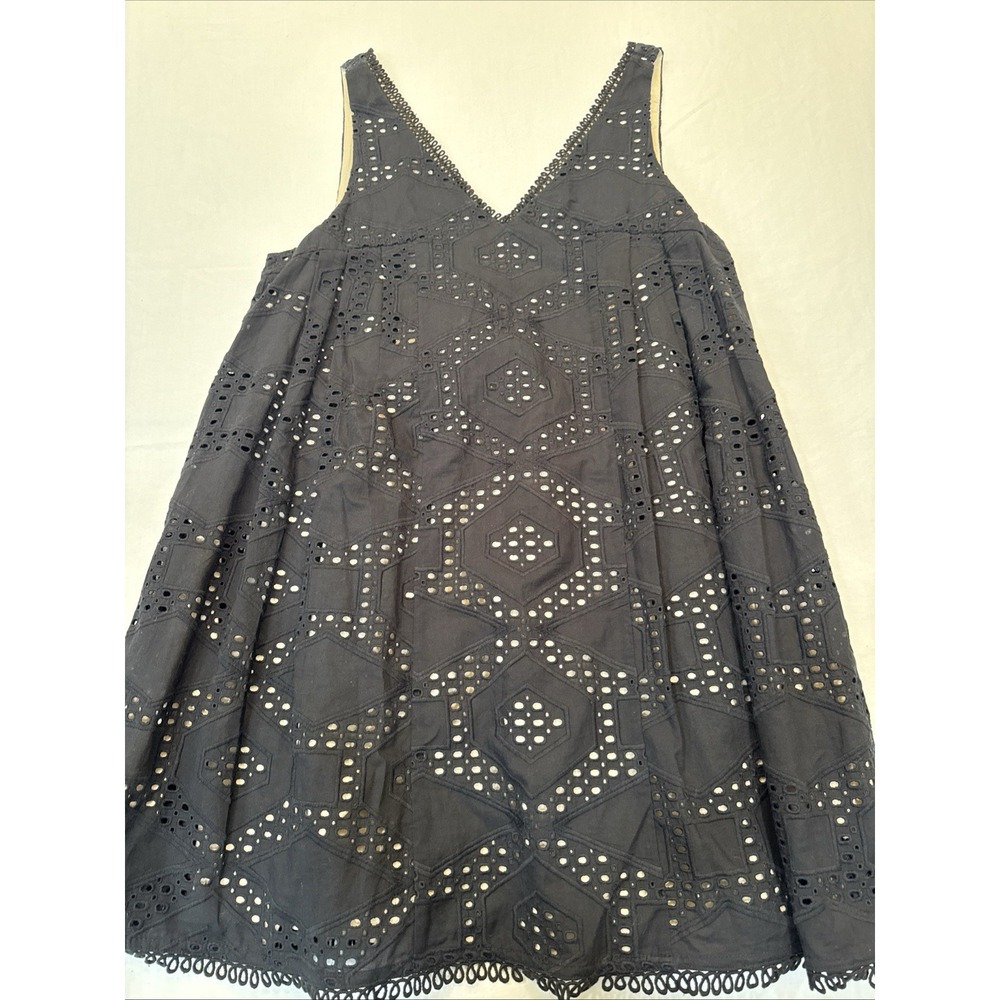 Maeve Anthropologie Dress Women's Medium Black Eyelet Swing Sleeveless W/Pockets